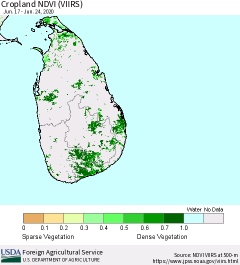 Sri Lanka Cropland NDVI (VIIRS) Thematic Map For 6/21/2020 - 6/30/2020