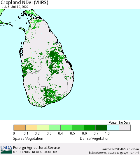 Sri Lanka Cropland NDVI (VIIRS) Thematic Map For 7/1/2020 - 7/10/2020