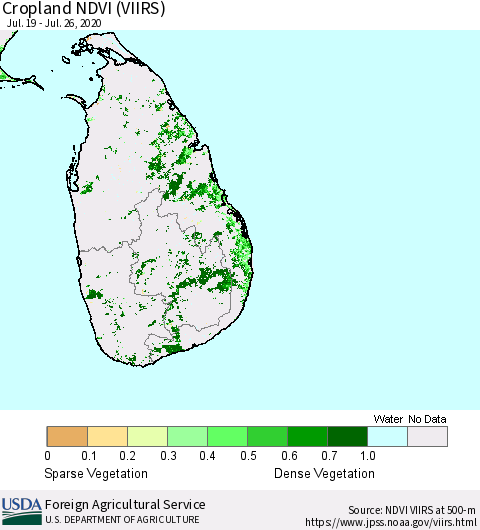 Sri Lanka Cropland NDVI (VIIRS) Thematic Map For 7/21/2020 - 7/31/2020