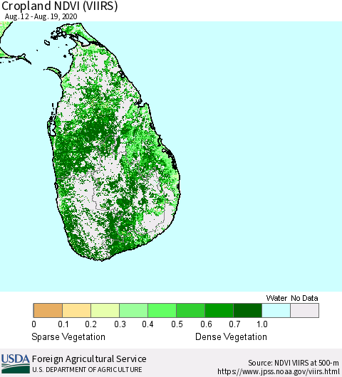 Sri Lanka Cropland NDVI (VIIRS) Thematic Map For 8/11/2020 - 8/20/2020