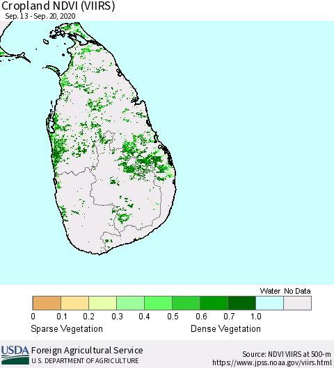 Sri Lanka Cropland NDVI (VIIRS) Thematic Map For 9/11/2020 - 9/20/2020