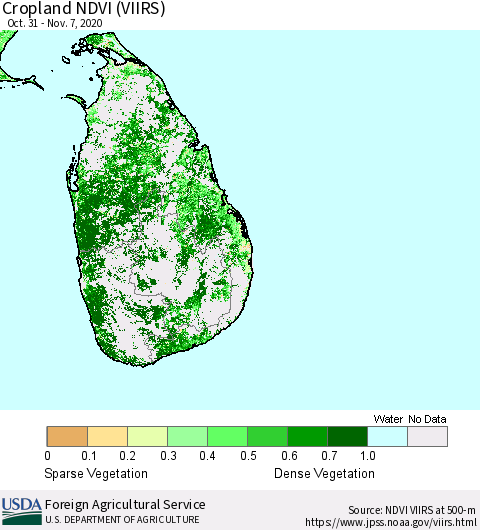 Sri Lanka Cropland NDVI (VIIRS) Thematic Map For 11/1/2020 - 11/10/2020