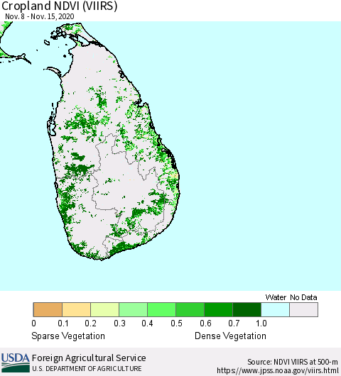 Sri Lanka Cropland NDVI (VIIRS) Thematic Map For 11/11/2020 - 11/20/2020