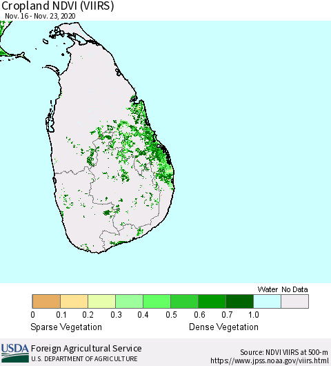 Sri Lanka Cropland NDVI (VIIRS) Thematic Map For 11/21/2020 - 11/30/2020