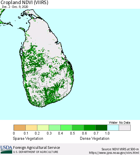 Sri Lanka Cropland NDVI (VIIRS) Thematic Map For 12/1/2020 - 12/10/2020