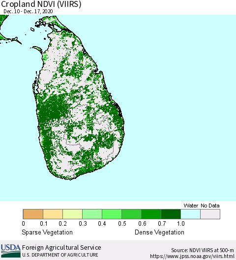 Sri Lanka Cropland NDVI (VIIRS) Thematic Map For 12/11/2020 - 12/20/2020