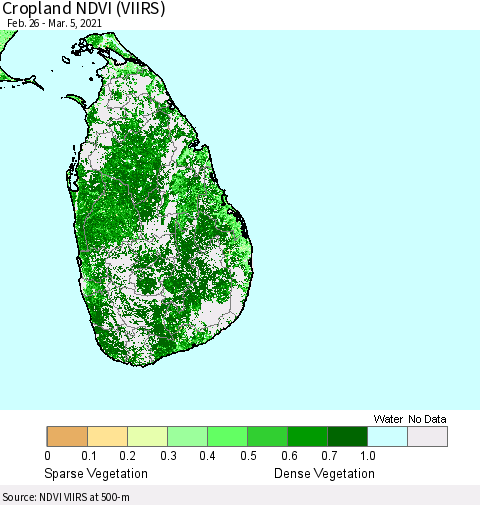 Sri Lanka Cropland NDVI (VIIRS) Thematic Map For 2/26/2021 - 3/5/2021