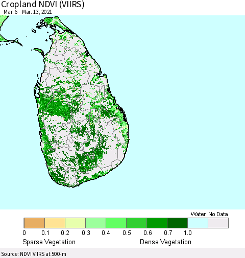 Sri Lanka Cropland NDVI (VIIRS) Thematic Map For 3/6/2021 - 3/13/2021