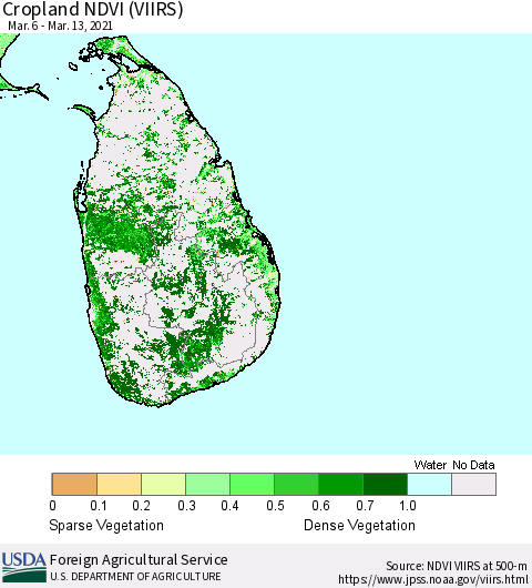 Sri Lanka Cropland NDVI (VIIRS) Thematic Map For 3/11/2021 - 3/20/2021
