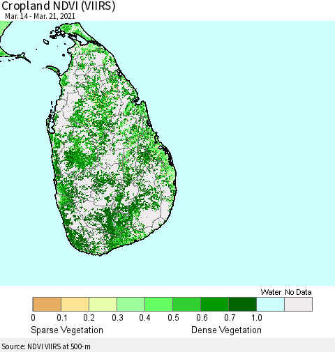 Sri Lanka Cropland NDVI (VIIRS) Thematic Map For 3/14/2021 - 3/21/2021