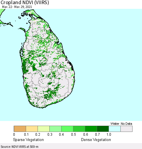 Sri Lanka Cropland NDVI (VIIRS) Thematic Map For 3/22/2021 - 3/29/2021
