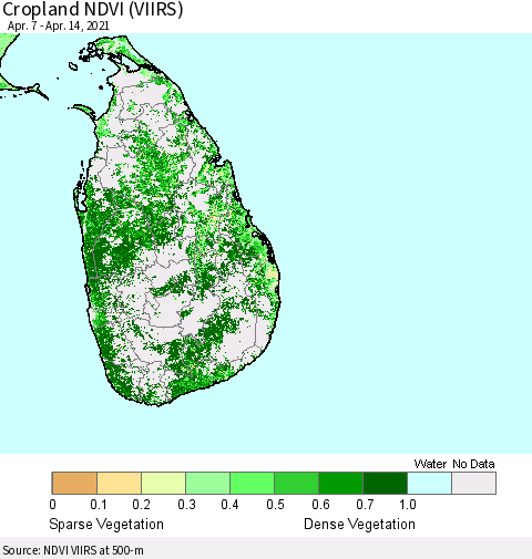 Sri Lanka Cropland NDVI (VIIRS) Thematic Map For 4/7/2021 - 4/14/2021