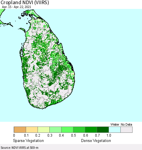 Sri Lanka Cropland NDVI (VIIRS) Thematic Map For 4/15/2021 - 4/22/2021