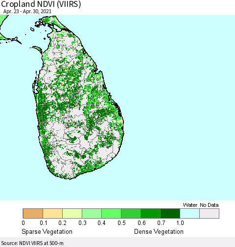 Sri Lanka Cropland NDVI (VIIRS) Thematic Map For 4/21/2021 - 4/30/2021