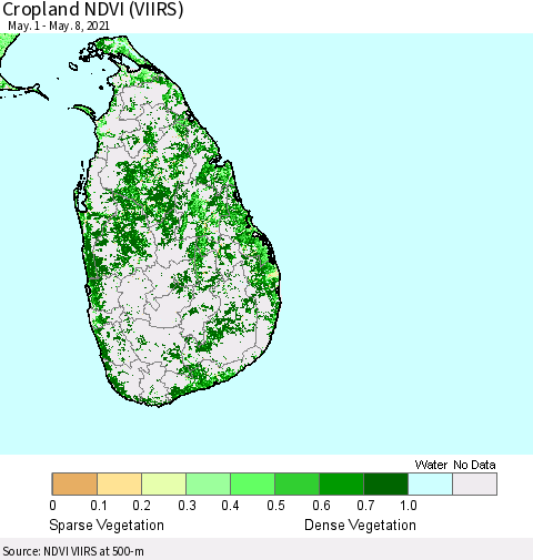 Sri Lanka Cropland NDVI (VIIRS) Thematic Map For 5/1/2021 - 5/8/2021