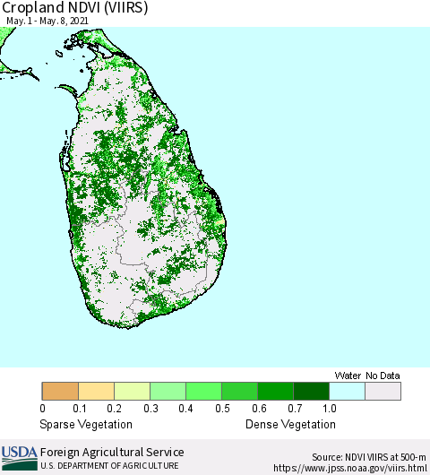 Sri Lanka Cropland NDVI (VIIRS) Thematic Map For 5/1/2021 - 5/10/2021