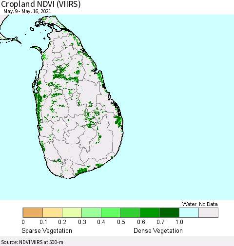 Sri Lanka Cropland NDVI (VIIRS) Thematic Map For 5/9/2021 - 5/16/2021