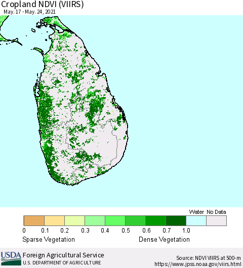 Sri Lanka Cropland NDVI (VIIRS) Thematic Map For 5/21/2021 - 5/31/2021