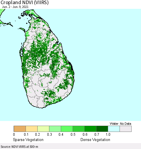 Sri Lanka Cropland NDVI (VIIRS) Thematic Map For 6/2/2021 - 6/9/2021