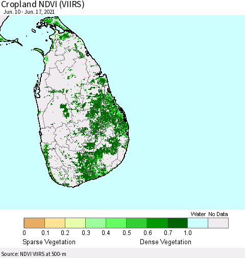 Sri Lanka Cropland NDVI (VIIRS) Thematic Map For 6/10/2021 - 6/17/2021