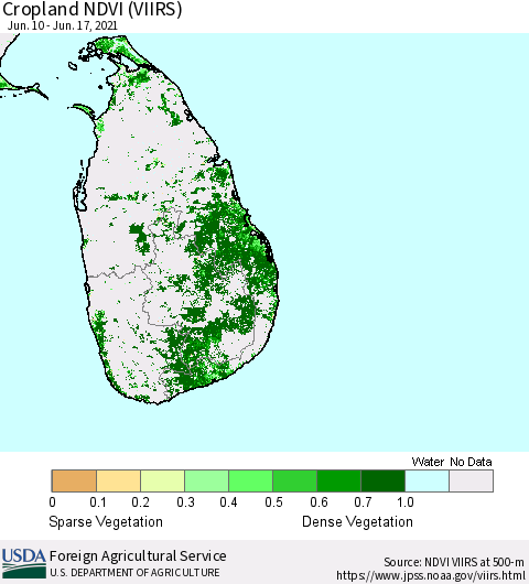 Sri Lanka Cropland NDVI (VIIRS) Thematic Map For 6/11/2021 - 6/20/2021