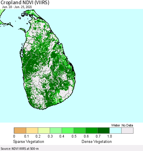 Sri Lanka Cropland NDVI (VIIRS) Thematic Map For 6/18/2021 - 6/25/2021
