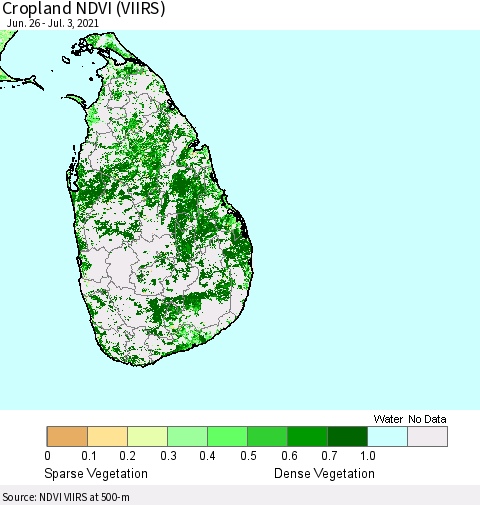 Sri Lanka Cropland NDVI (VIIRS) Thematic Map For 6/26/2021 - 7/3/2021