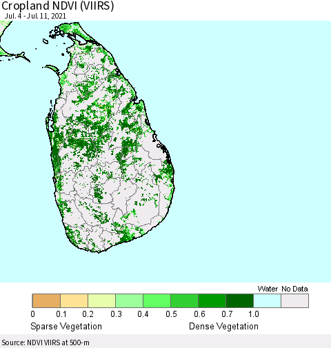 Sri Lanka Cropland NDVI (VIIRS) Thematic Map For 7/4/2021 - 7/11/2021