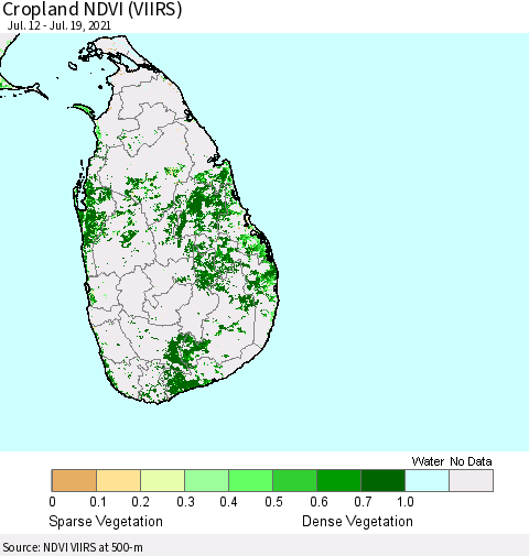 Sri Lanka Cropland NDVI (VIIRS) Thematic Map For 7/12/2021 - 7/19/2021