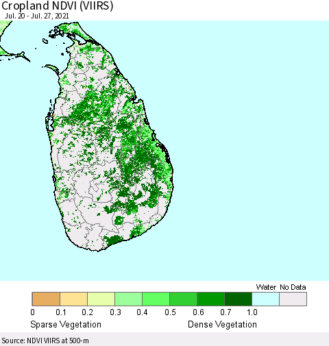Sri Lanka Cropland NDVI (VIIRS) Thematic Map For 7/20/2021 - 7/27/2021