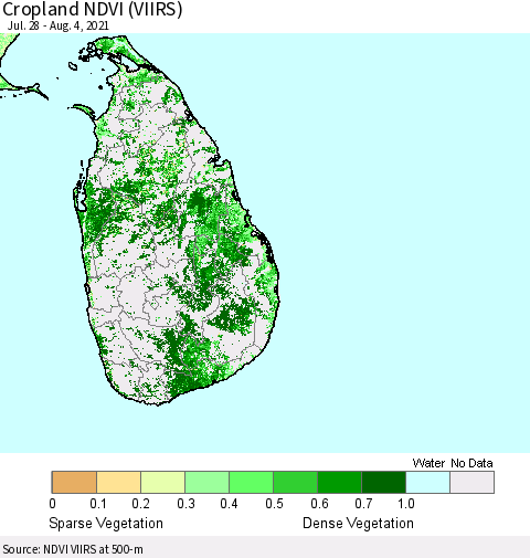 Sri Lanka Cropland NDVI (VIIRS) Thematic Map For 7/28/2021 - 8/4/2021