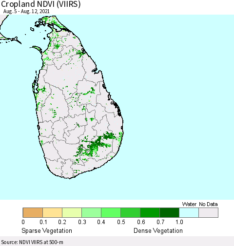 Sri Lanka Cropland NDVI (VIIRS) Thematic Map For 8/5/2021 - 8/12/2021