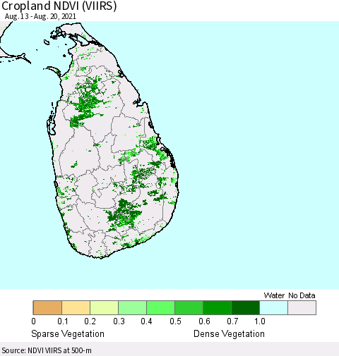 Sri Lanka Cropland NDVI (VIIRS) Thematic Map For 8/13/2021 - 8/20/2021