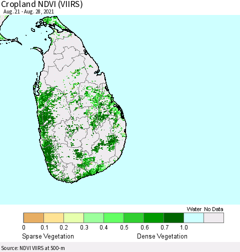 Sri Lanka Cropland NDVI (VIIRS) Thematic Map For 8/21/2021 - 8/28/2021
