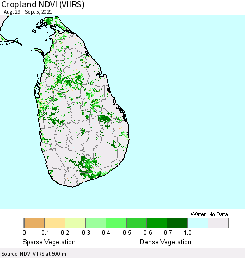 Sri Lanka Cropland NDVI (VIIRS) Thematic Map For 8/29/2021 - 9/5/2021
