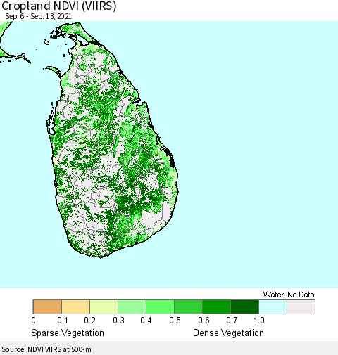 Sri Lanka Cropland NDVI (VIIRS) Thematic Map For 9/6/2021 - 9/13/2021