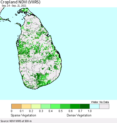 Sri Lanka Cropland NDVI (VIIRS) Thematic Map For 9/14/2021 - 9/21/2021