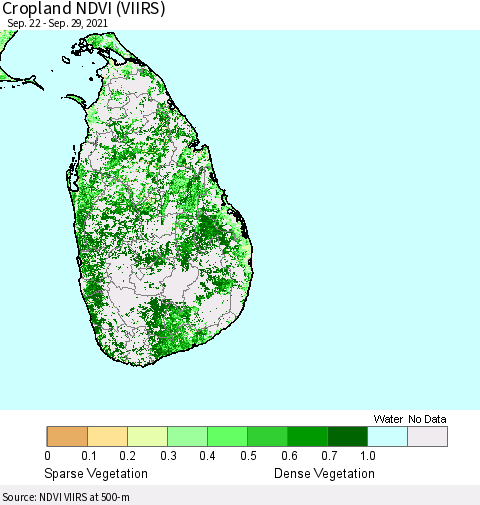 Sri Lanka Cropland NDVI (VIIRS) Thematic Map For 9/22/2021 - 9/29/2021