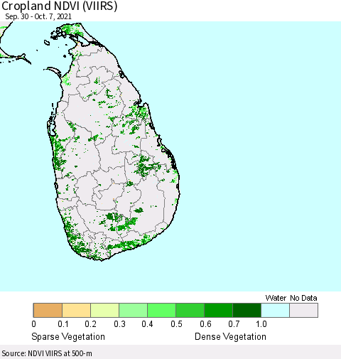 Sri Lanka Cropland NDVI (VIIRS) Thematic Map For 9/30/2021 - 10/7/2021