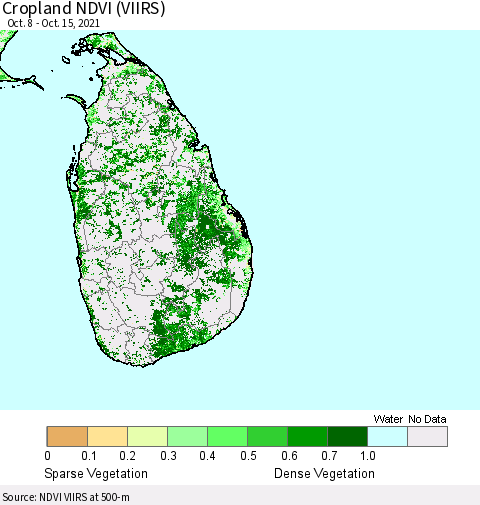 Sri Lanka Cropland NDVI (VIIRS) Thematic Map For 10/8/2021 - 10/15/2021