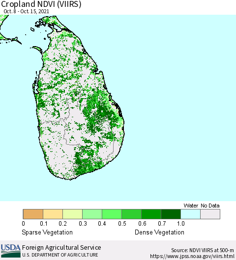 Sri Lanka Cropland NDVI (VIIRS) Thematic Map For 10/11/2021 - 10/20/2021