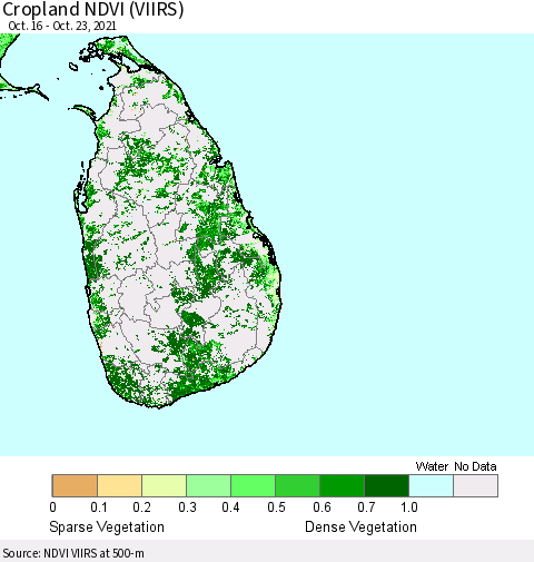 Sri Lanka Cropland NDVI (VIIRS) Thematic Map For 10/16/2021 - 10/23/2021