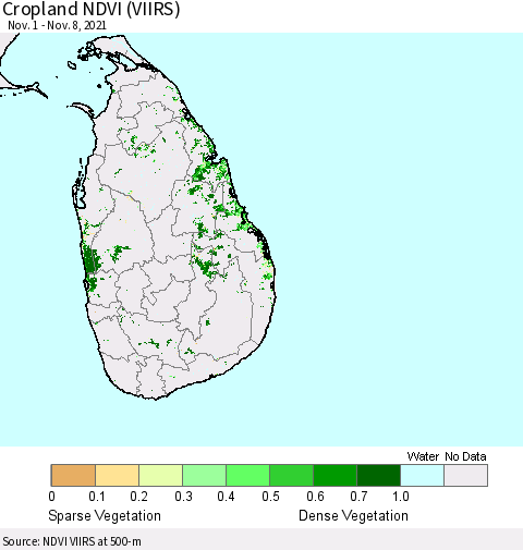 Sri Lanka Cropland NDVI (VIIRS) Thematic Map For 11/1/2021 - 11/8/2021