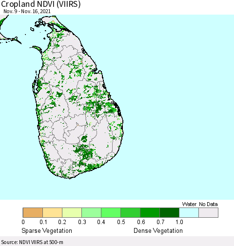 Sri Lanka Cropland NDVI (VIIRS) Thematic Map For 11/9/2021 - 11/16/2021