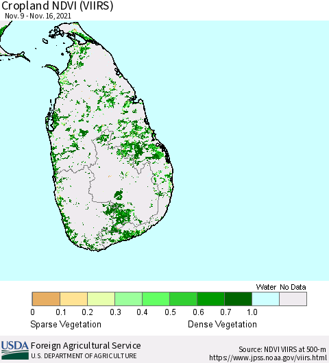 Sri Lanka Cropland NDVI (VIIRS) Thematic Map For 11/11/2021 - 11/20/2021