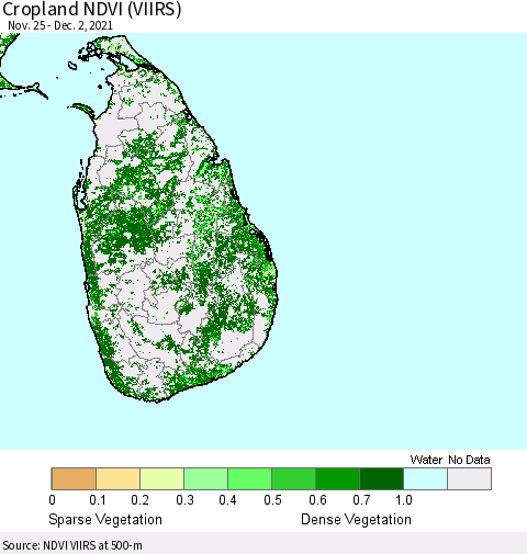 Sri Lanka Cropland NDVI (VIIRS) Thematic Map For 11/25/2021 - 12/2/2021