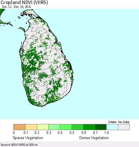 Sri Lanka Cropland NDVI (VIIRS) Thematic Map For 12/11/2021 - 12/18/2021
