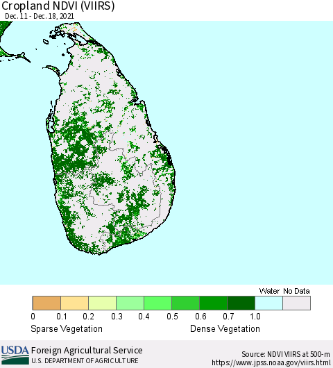 Sri Lanka Cropland NDVI (VIIRS) Thematic Map For 12/11/2021 - 12/20/2021