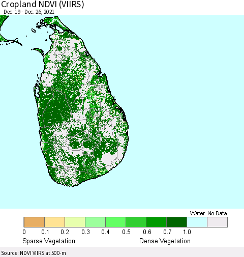 Sri Lanka Cropland NDVI (VIIRS) Thematic Map For 12/26/2021 - 1/2/2022