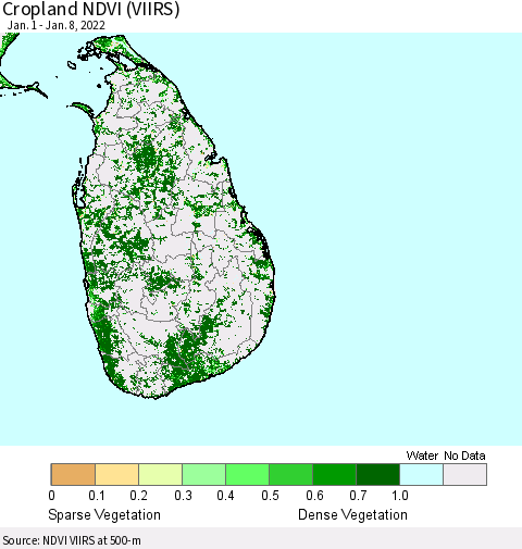 Sri Lanka Cropland NDVI (VIIRS) Thematic Map For 1/1/2022 - 1/8/2022